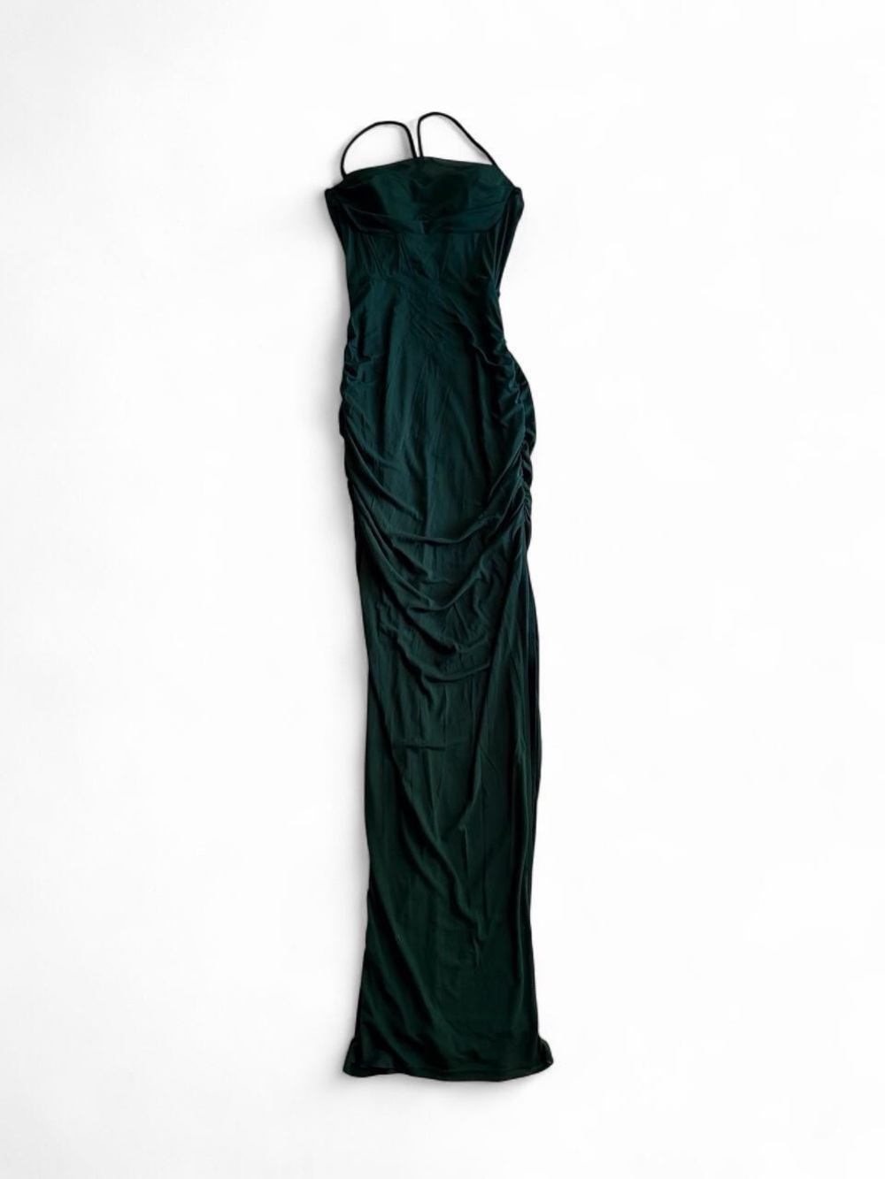 Windsor Emerald Green Ruched Corset Mesh Maxi Dress